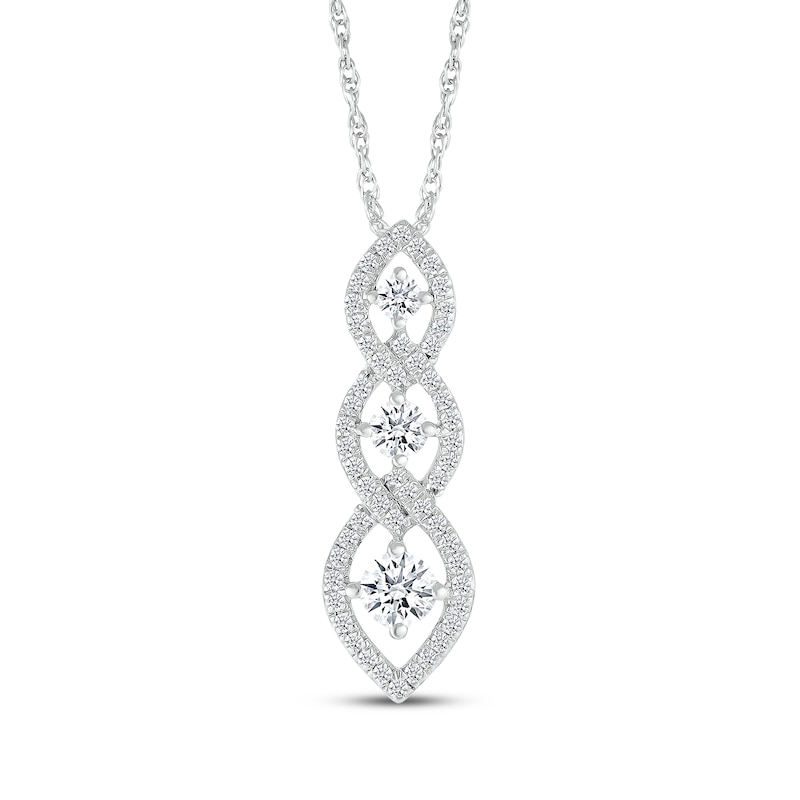 Diamond Three-Stone Link Necklace 1/2 ct tw 10K White Gold 18"