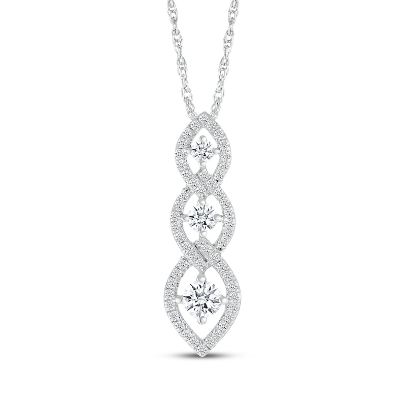 Main Image 1 of Diamond Three-Stone Link Necklace 1/2 ct tw 10K White Gold 18&quot;