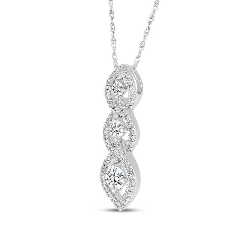 Main Image 2 of Diamond Three-Stone Link Necklace 1/2 ct tw 10K White Gold 18&quot;