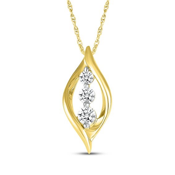 Diamond Three-Stone Flame Necklace 1/4 ct tw 10K Yellow Gold 18"