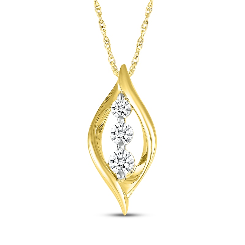Main Image 1 of Diamond Three-Stone Flame Necklace 1/4 ct tw 10K Yellow Gold 18&quot;