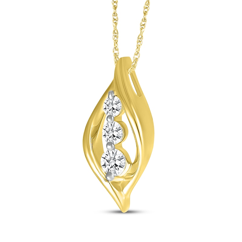 Main Image 2 of Diamond Three-Stone Flame Necklace 1/4 ct tw 10K Yellow Gold 18&quot;