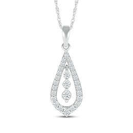 Diamond Three-Stone Teardrop Necklace 1/3 ct tw 10K White Gold 18"