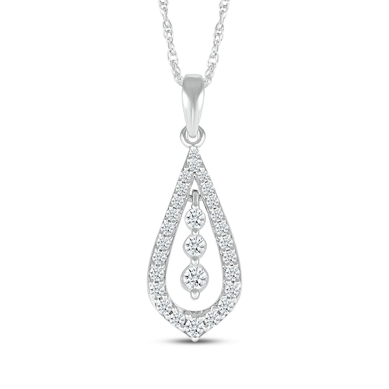 Diamond Three-Stone Teardrop Necklace 1/3 ct tw 10K White Gold 18"