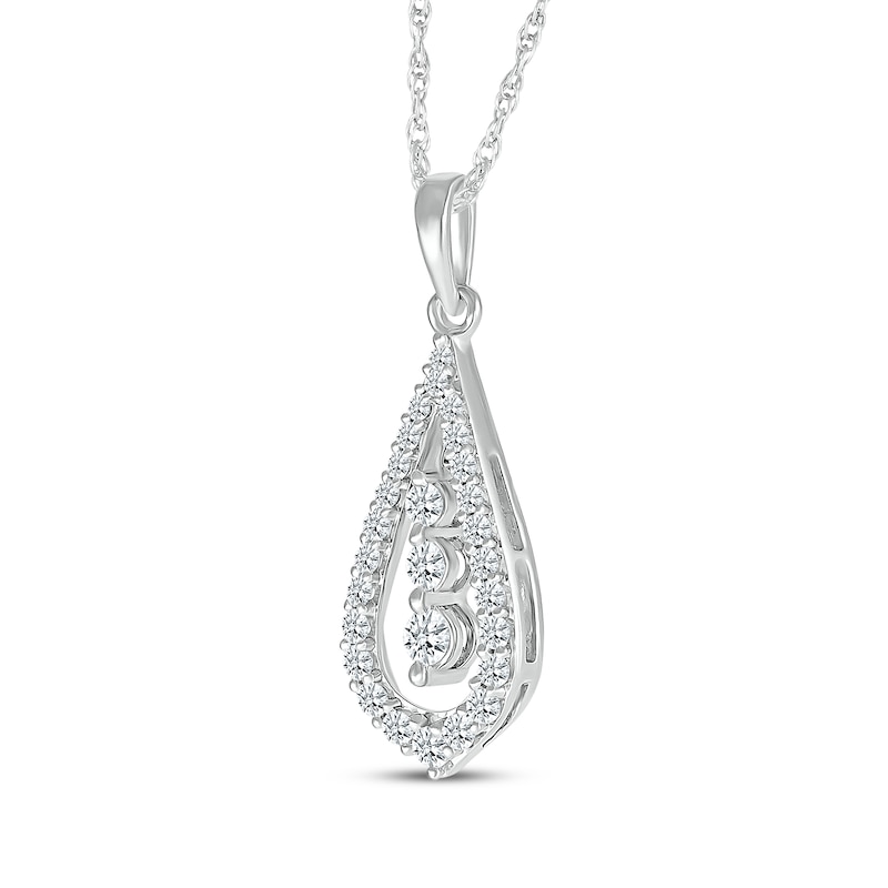 Main Image 2 of Diamond Three-Stone Teardrop Necklace 1/3 ct tw 10K White Gold 18&quot;