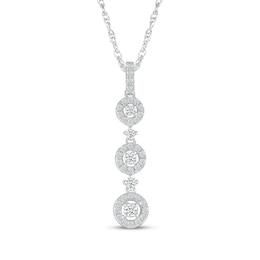 Diamond Three-Stone Halo Drop Necklace 1/4 ct tw 10K White Gold 18"