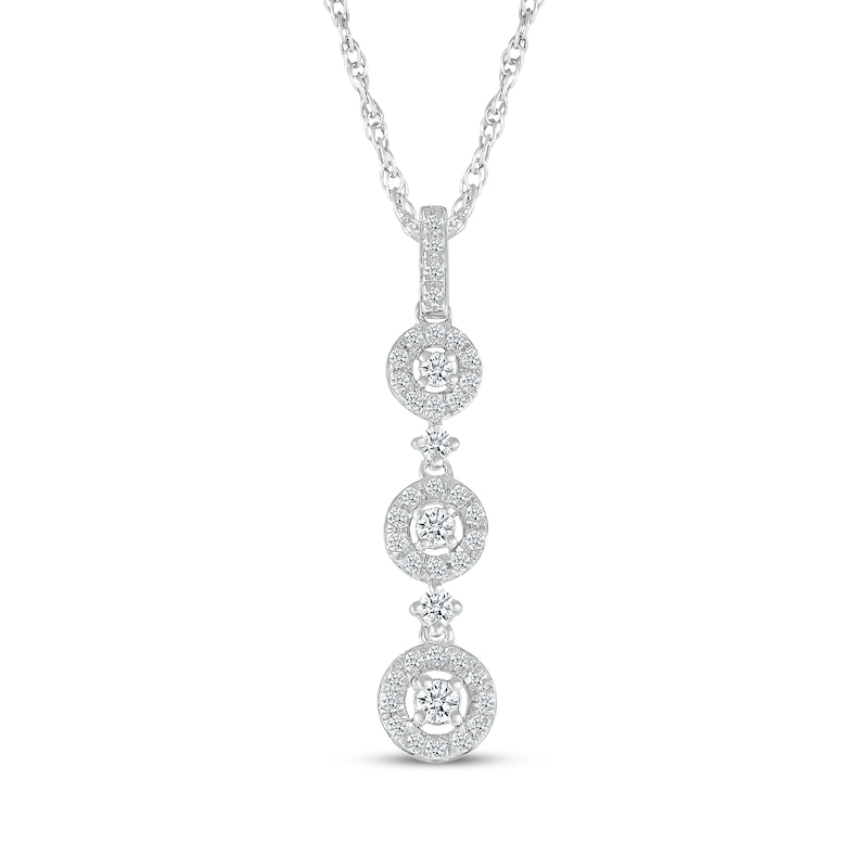 Diamond Three-Stone Halo Drop Necklace 1/4 ct tw 10K White Gold 18"