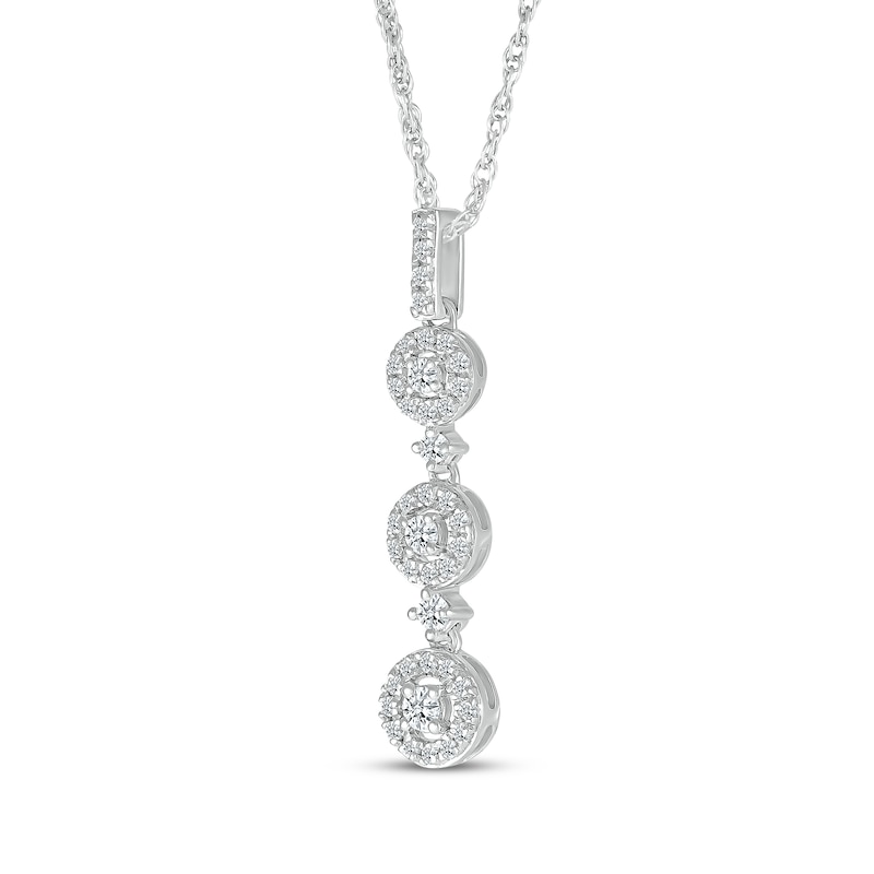 Diamond Three-Stone Halo Drop Necklace 1/4 ct tw 10K White Gold 18"