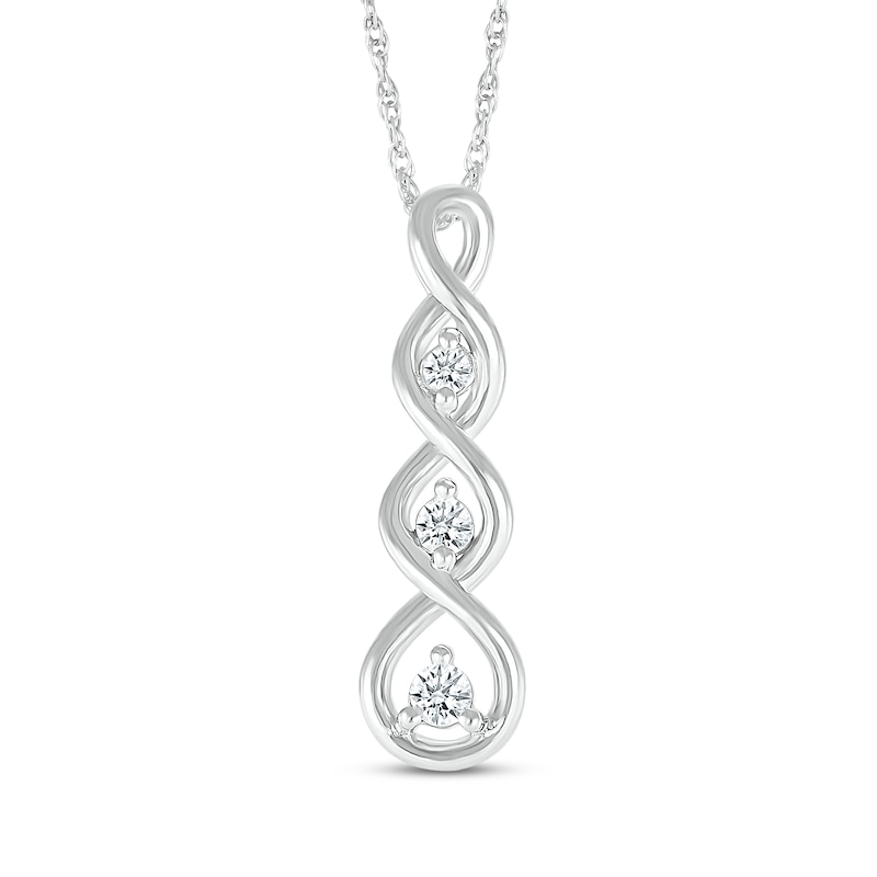 Diamond Three-Stone Swirl Necklace 1/10 ct tw 10K White Gold 18"
