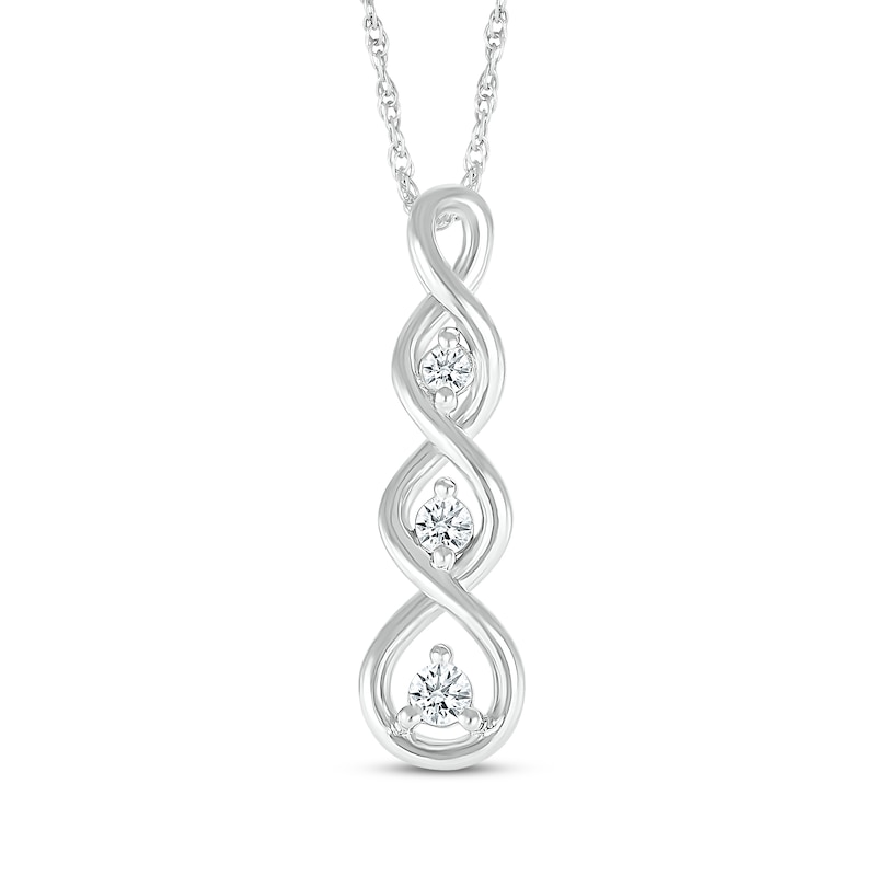 Main Image 1 of Diamond Three-Stone Swirl Necklace 1/10 ct tw 10K White Gold 18&quot;
