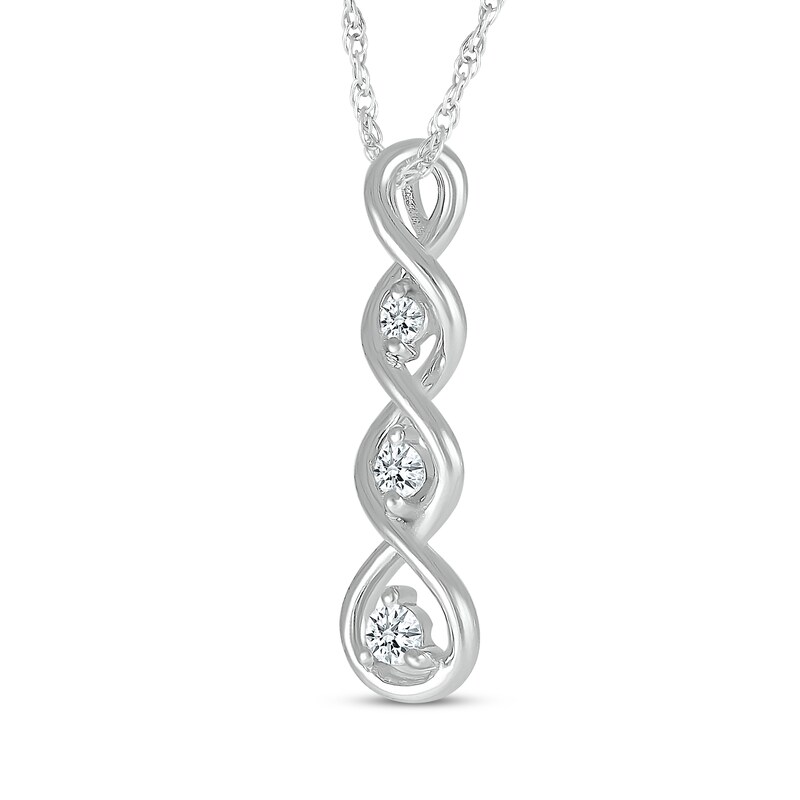 Main Image 2 of Diamond Three-Stone Swirl Necklace 1/10 ct tw 10K White Gold 18&quot;