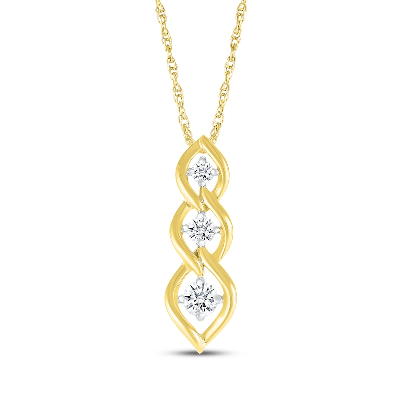Main Image 1 of Diamond Three-Stone Link Necklace 1/3 ct tw 10K Yellow Gold 18&quot;