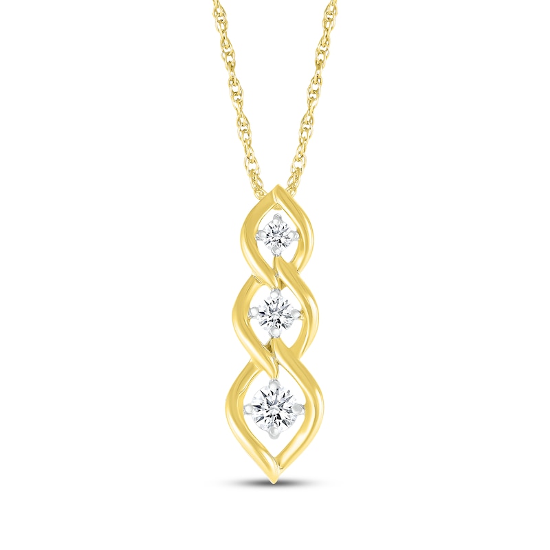 Diamond Three-Stone Link Necklace 1/3 ct tw 10K Yellow Gold 18"