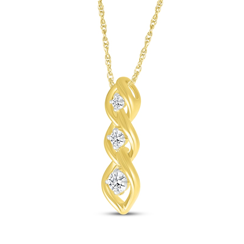 Diamond Three-Stone Link Necklace 1/3 ct tw 10K Yellow Gold 18"