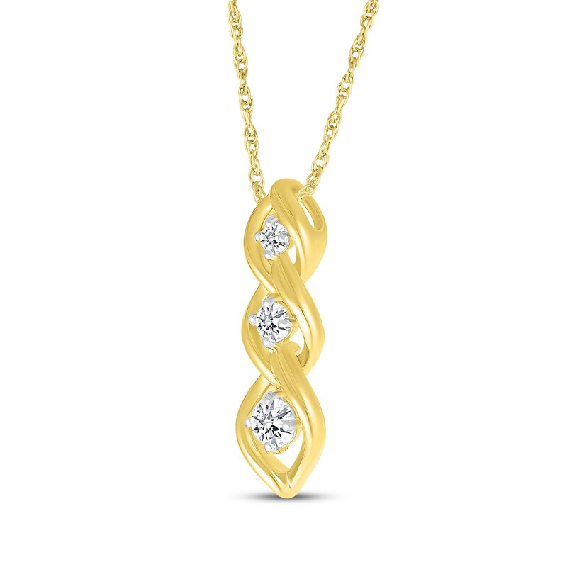 Main Image 2 of Diamond Three-Stone Link Necklace 1/3 ct tw 10K Yellow Gold 18&quot;
