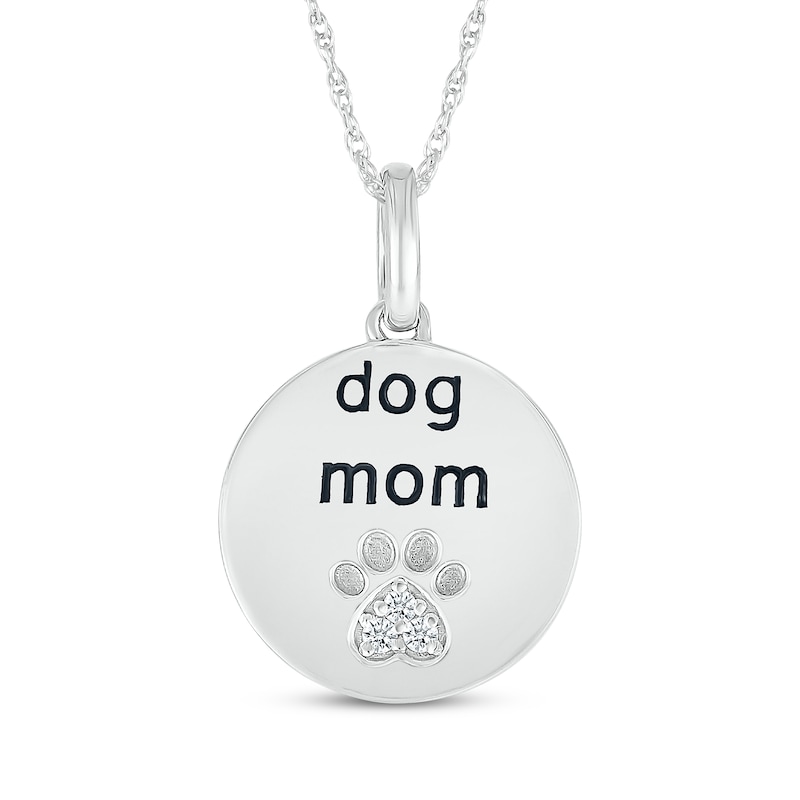 Diamond Accent "Dog Mom" Paw Print Necklace Sterling Silver 18"