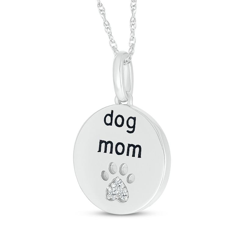 Diamond Accent "Dog Mom" Paw Print Necklace Sterling Silver 18"