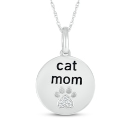 Diamond Accent "Cat Mom" Medallion Necklace Sterling Silver 18"