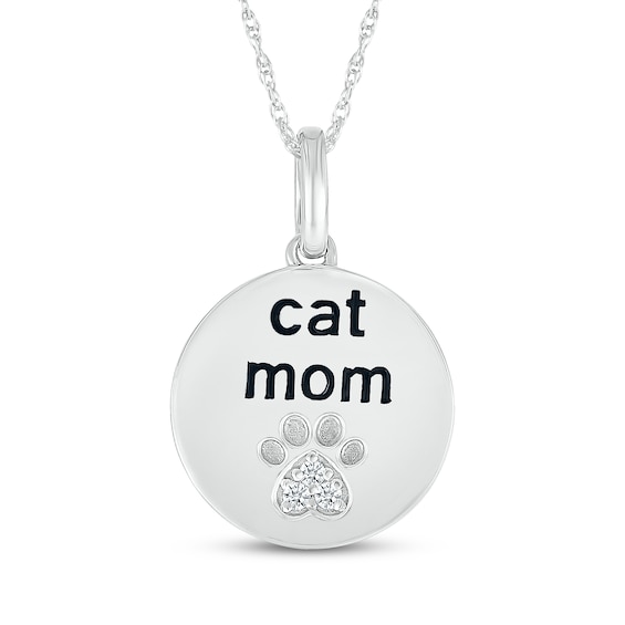 Diamond Accent "Cat Mom" Medallion Necklace Sterling Silver 18"