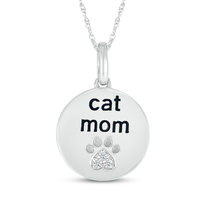 Main Image 1 of Diamond Accent &quot;Cat Mom&quot; Medallion Necklace Sterling Silver 18&quot;