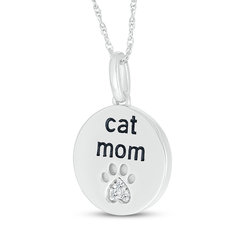 Main Image 2 of Diamond Accent &quot;Cat Mom&quot; Medallion Necklace Sterling Silver 18&quot;