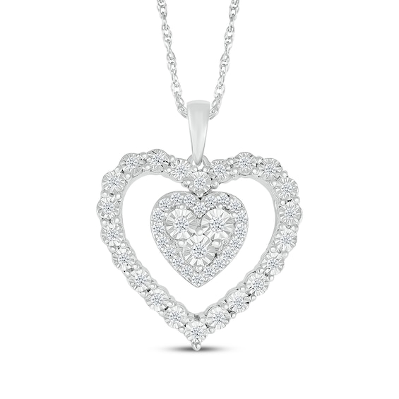 Diamond Double Heart Necklace 1/4 ct tw Sterling Silver 18"