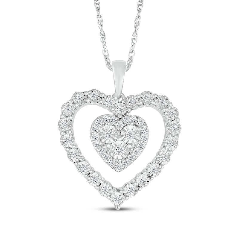 Main Image 1 of Diamond Double Heart Necklace 1/4 ct tw Sterling Silver 18&quot;