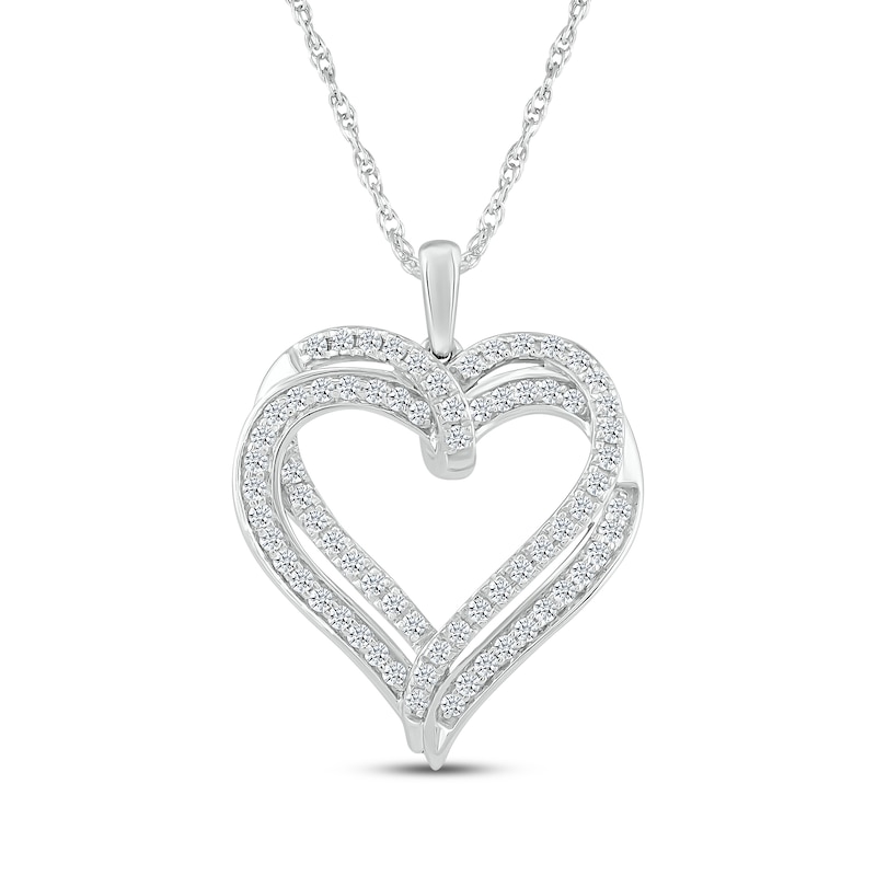 Main Image 1 of Diamond Overlapping Hearts Necklace 1/2 ct tw Sterling Silver 18&quot;