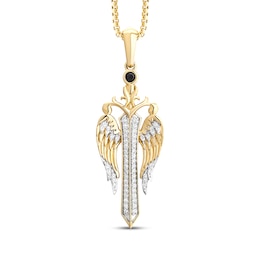 Men's Black & White Diamond Dagger with Wings Necklace 1/3 ct tw 10K Yellow Gold 22"