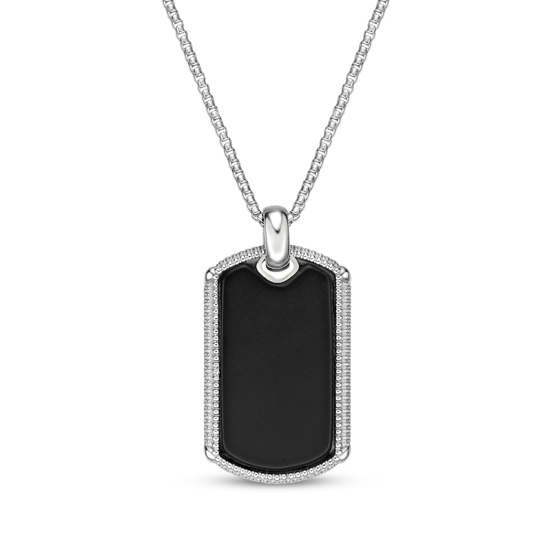 Main Image 1 of Men's Black Agate Dog Tag Necklace Sterling Silver 24&quot;