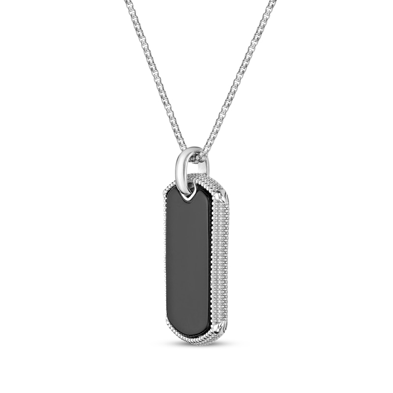 Main Image 2 of Men's Black Agate Dog Tag Necklace Sterling Silver 24&quot;