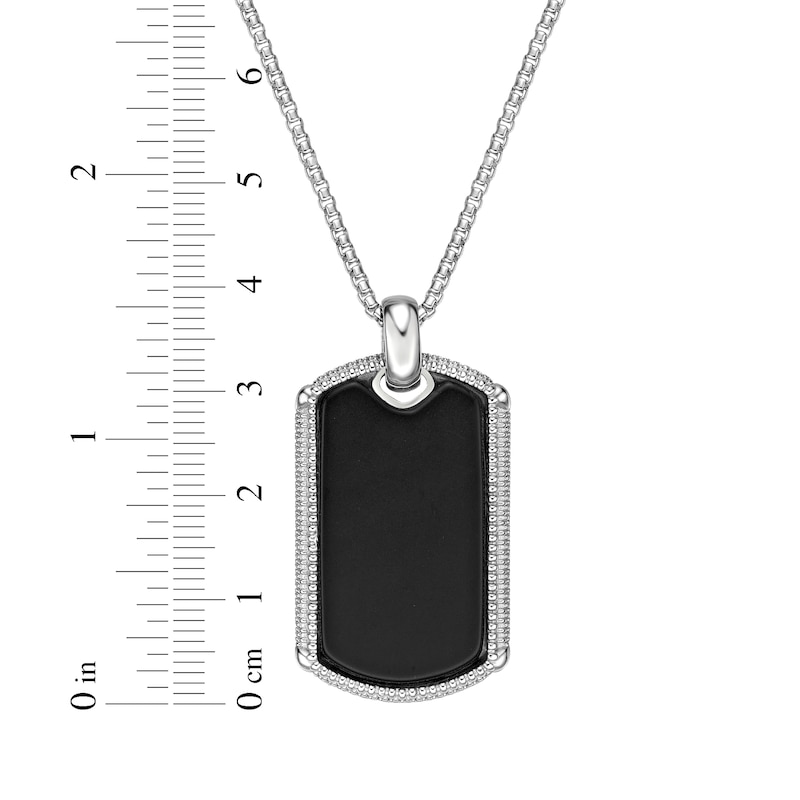 Main Image 6 of Men's Black Agate Dog Tag Necklace Sterling Silver 24&quot;