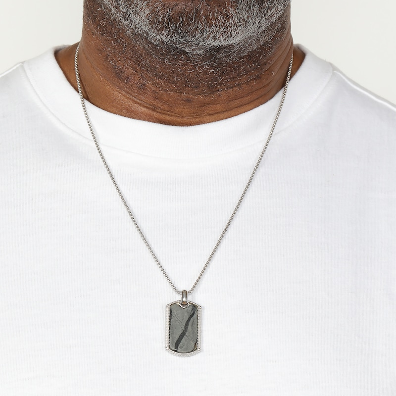 Main Image 5 of Men's Picasso Jasper Dog Tag Necklace Sterling Silver 24&quot;