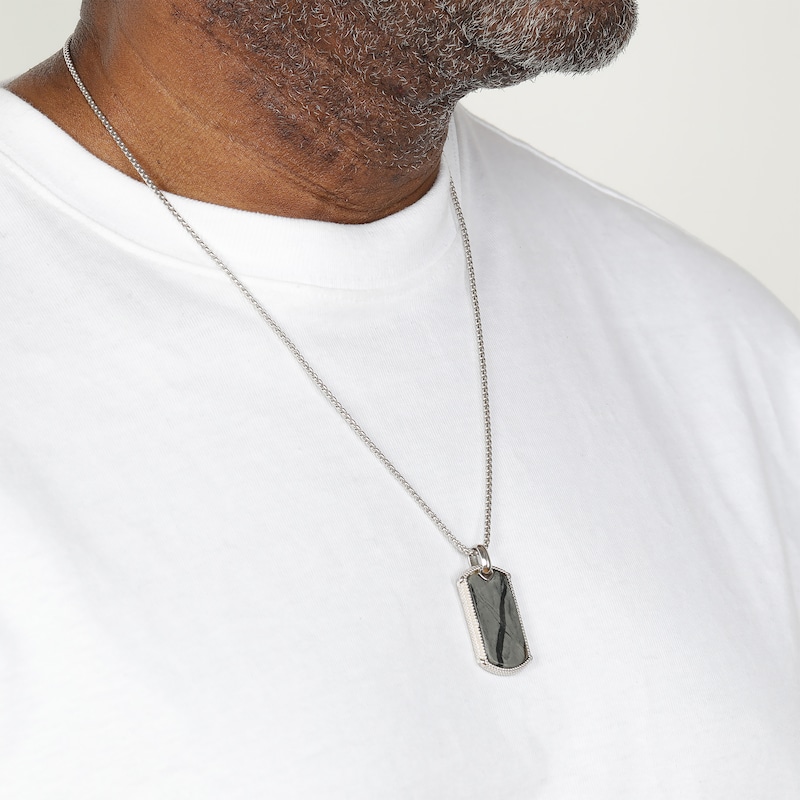 Main Image 6 of Men's Picasso Jasper Dog Tag Necklace Sterling Silver 24&quot;
