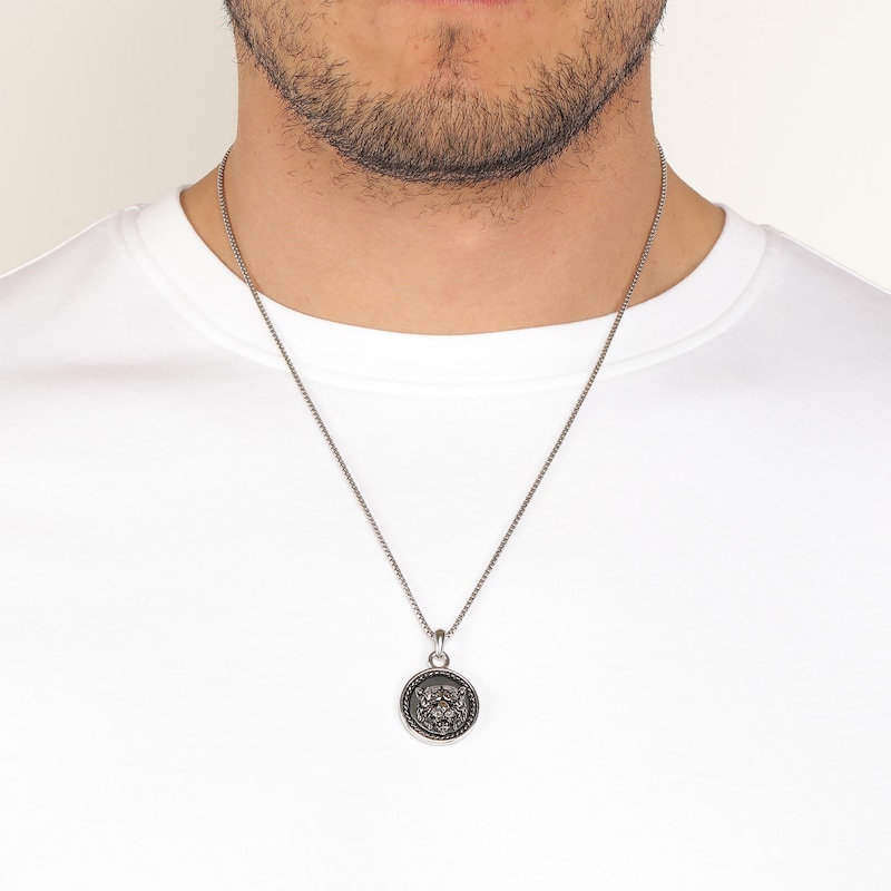 Main Image 5 of Men's Black Agate Tiger Disc Necklace Sterling Silver 24"