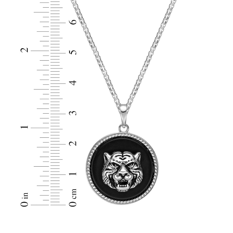 Main Image 6 of Men's Black Agate Tiger Disc Necklace Sterling Silver 24"