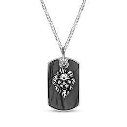 Men's Picasso Jasper Lion Dog Tag Necklace Sterling Silver 24"