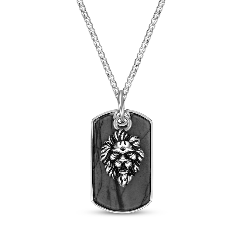 Main Image 1 of Men's Picasso Jasper Lion Dog Tag Necklace Sterling Silver 24&quot;