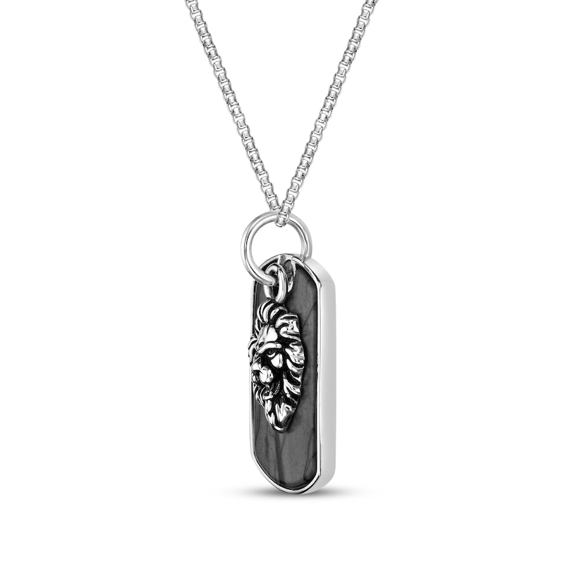 Main Image 2 of Men's Picasso Jasper Lion Dog Tag Necklace Sterling Silver 24&quot;