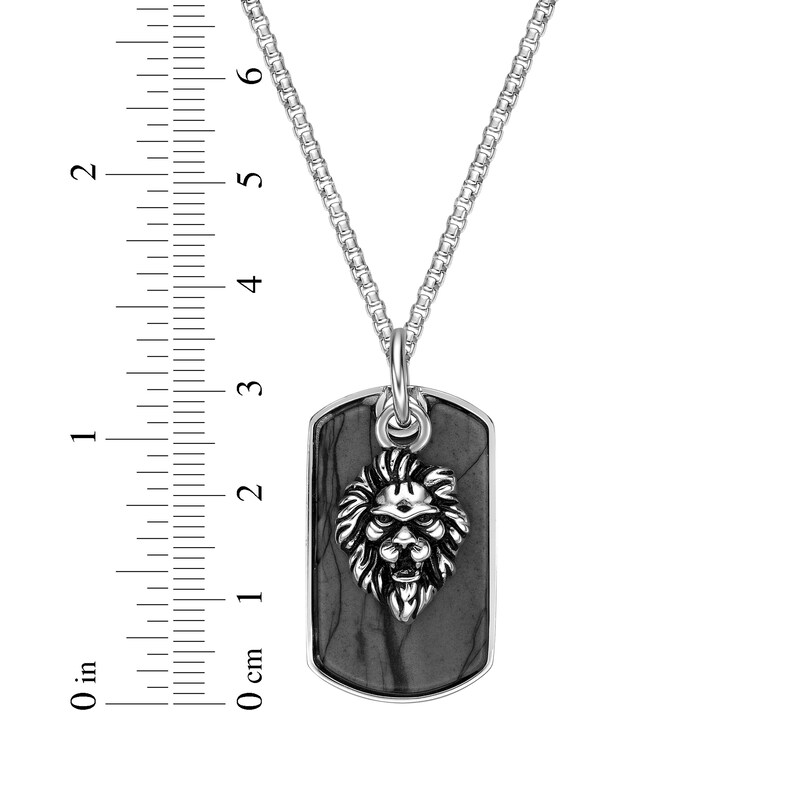 Main Image 5 of Men's Picasso Jasper Lion Dog Tag Necklace Sterling Silver 24&quot;
