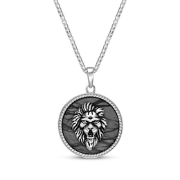 Men's Picasso Jasper Lion Disc Necklace Sterling Silver 24"