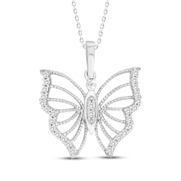 Diamond Butterfly Necklace 1/6 ct tw Sterling Silver 18"