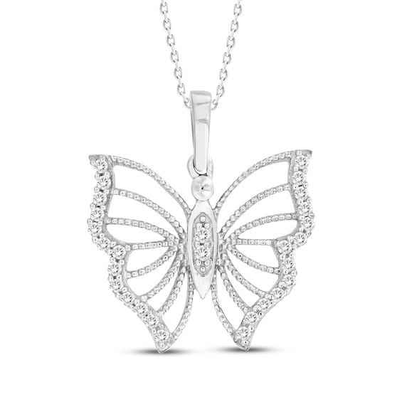 Diamond Butterfly Necklace 1/6 ct tw Sterling Silver 18"