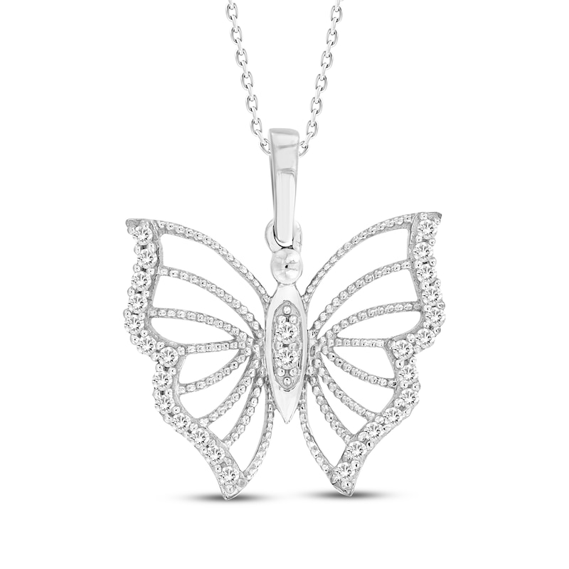 Main Image 1 of Diamond Butterfly Necklace 1/6 ct tw Sterling Silver 18&quot;