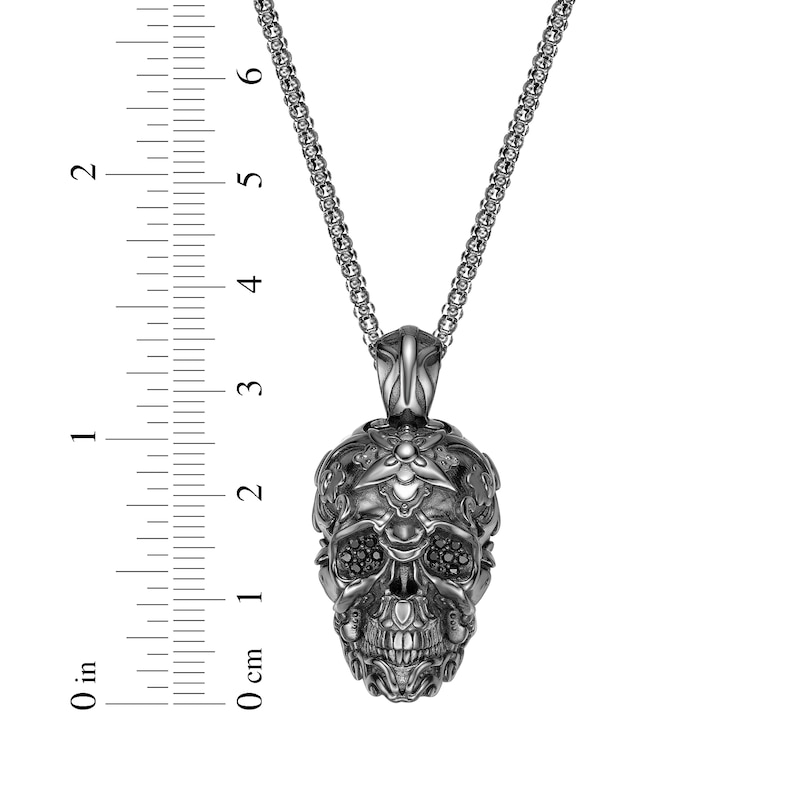 Main Image 5 of Men's Black Spinel Skull Necklace Sterling Silver 24&quot;