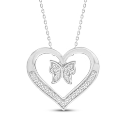 Diamond Butterfly & Heart Necklace 1/6 ct tw Sterling Silver 18"