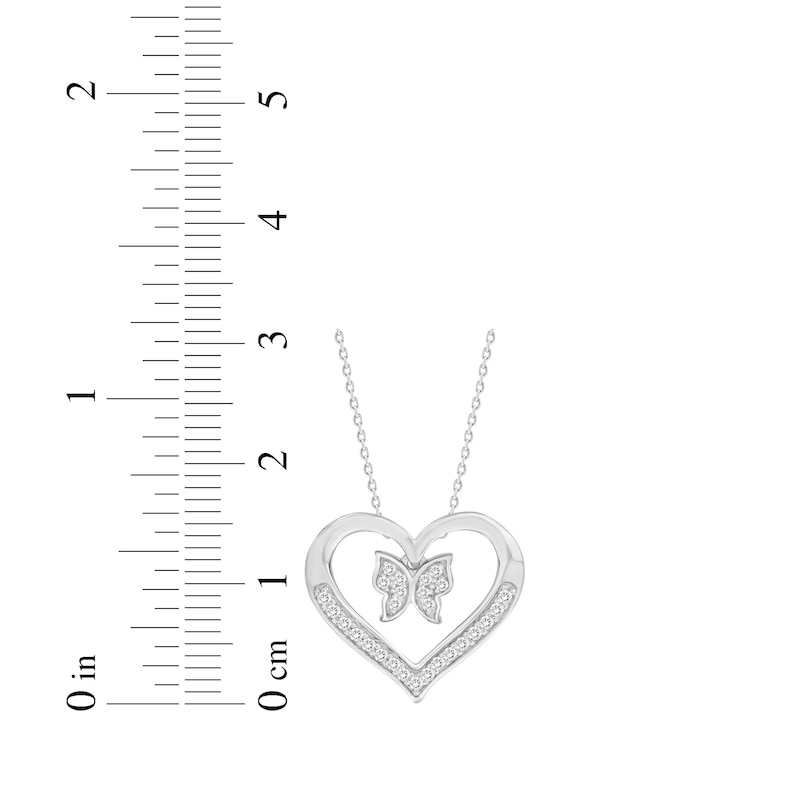 Main Image 3 of Diamond Butterfly & Heart Necklace 1/6 ct tw Sterling Silver 18&quot;