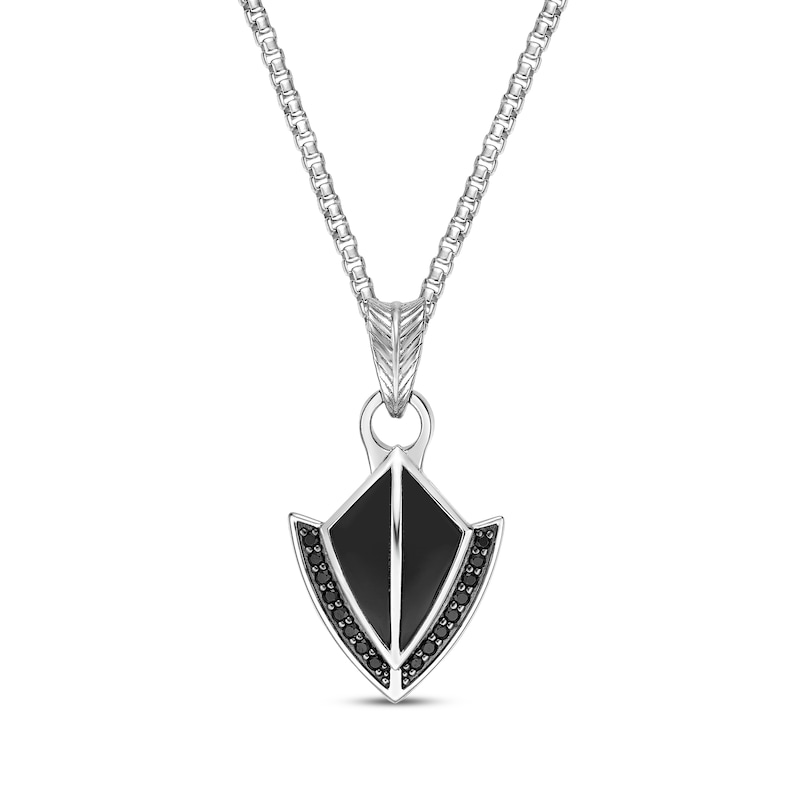 Main Image 1 of Men's Black Onyx & Black Spinel Arrowhead Necklace Sterling Silver 24&quot;
