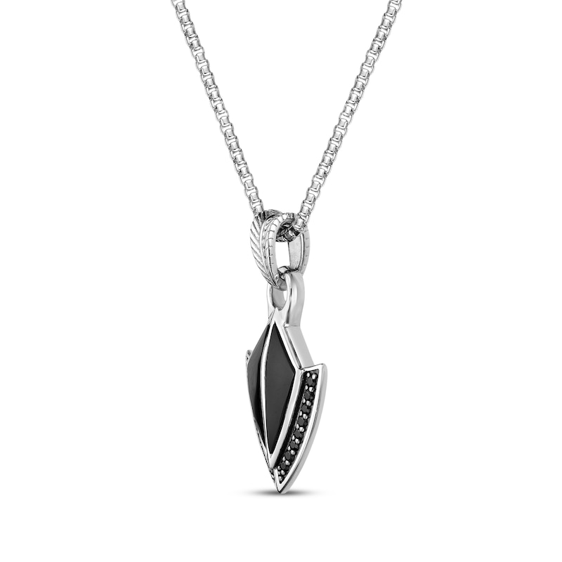 Main Image 2 of Men's Black Onyx & Black Spinel Arrowhead Necklace Sterling Silver 24&quot;