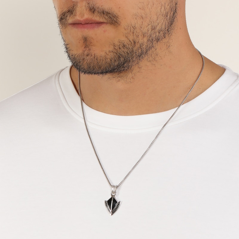 Main Image 5 of Men's Black Onyx & Black Spinel Arrowhead Necklace Sterling Silver 24&quot;